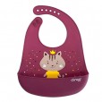 Babador Silicone Infantil Para Menina Com Bolso Coletor Gata Milky Roxo Clingo