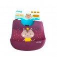 Babador Silicone Infantil Para Menina Com Bolso Coletor Gata Milky Roxo Clingo