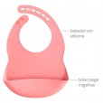 Babador Infantil Silicone Rosa Com Fecho Regulável Buba +3M