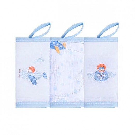 Kit Babete Infantil Com Prendedor de Chupeta Aventura Branco e Azul Papi