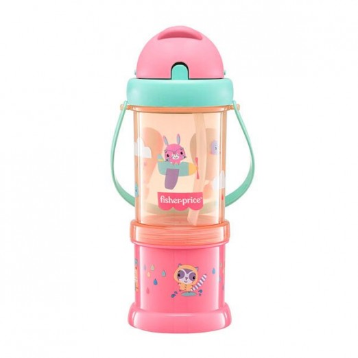 Copo Com Canudo Infantil Com Porta Lanches Rosa 300ml Fisher Price