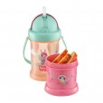 Copo Com Canudo Infantil Com Porta Lanches Rosa 300ml Fisher Price