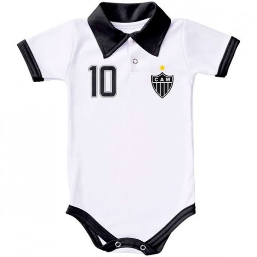 Body Infantil Com Gola Polo Atlético Branco e Preto Torcida Baby Tam 02 Ano