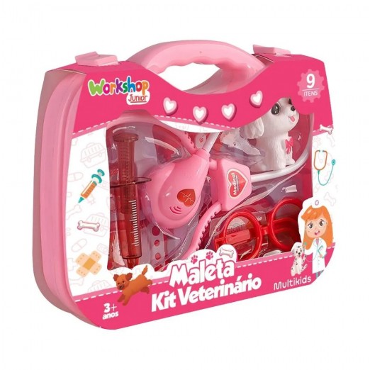 Maleta Infantil Kit Veterinário 9 itens +3 Anos Multikids