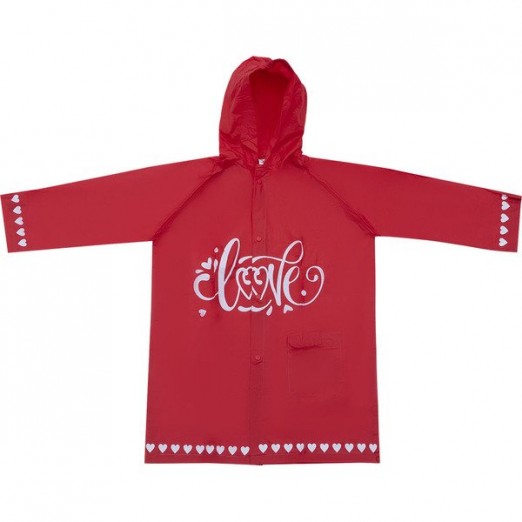 Capa de Chuva Infantil Para Menina Com Capuz Love Vermelho Pimpolho Tam P