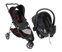 Carrinho De Bebê Galzerano Tivoli Preto C/Vermelho e Bebê Conforto Cocoon Preto 