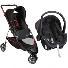 Carrinho De Bebê Galzerano Tivoli Preto C/Vermelho e Bebê Conforto Cocoon Preto 