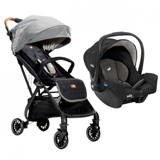 Carrinho Para Bebê Travel System Tourist Signature Carbon e Bebê Conforto Gemm Cinza Joie