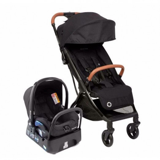 Carrinho Para Bebê Maxi Cosi Eva Essential Travel System Black Com Mosquiteiro Capota Ampla Acopla Bebê Conforto