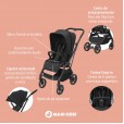 Carrinho Bebê Maxi Cosi Travel System Leona2 Essencial Black Fechamento Automático