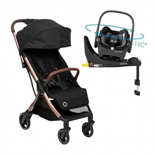 Carrinho de Bebê Maxi Cosi TS Eva Trio Isofix 360 Essential Blacck Champagne até 22kg