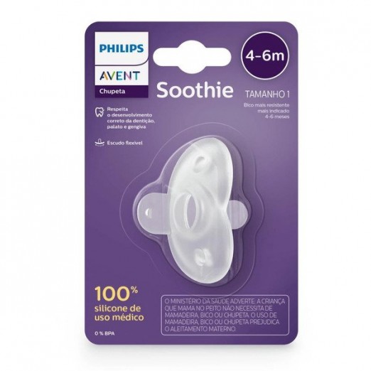 Chupeta Soothie 100% Silicone Transparente Avent 4-6M