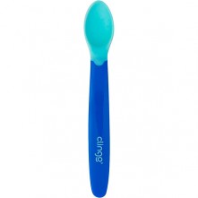 Colher Infantil de Silicone Ergonômica Termo sensível Azul Clingo