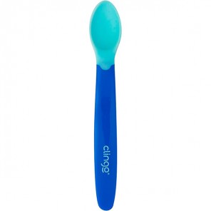 Colher Infantil de Silicone Ergonômica Termo sensível Azul Clingo