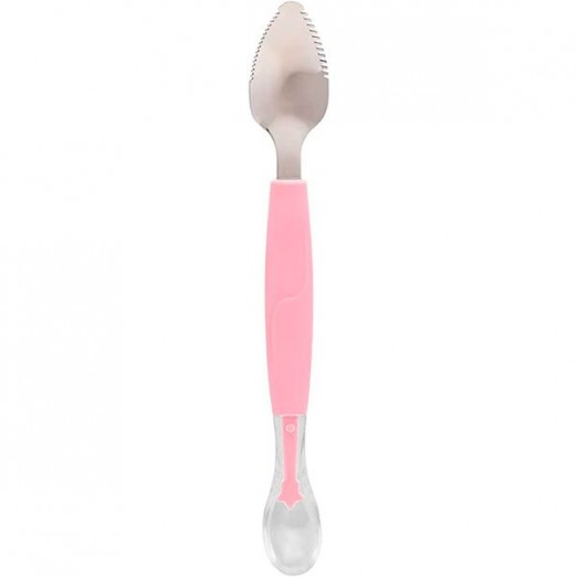 Colher Infantil Para Menina 2 em 1 Em Inox e Silicone Rosa Buba