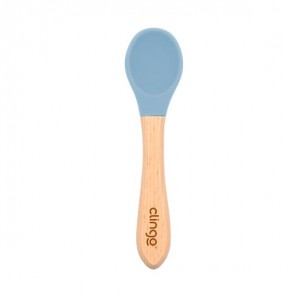 Colher Infantil Bambu Silicone Azul Clingo