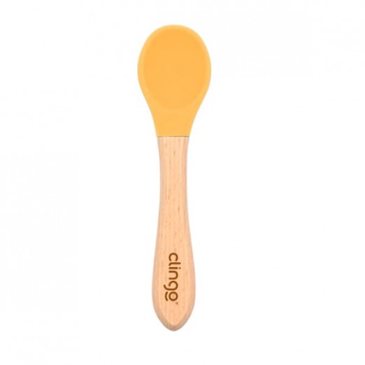 Colher Infantil de Bambu e Silicone Mostarda Clingo