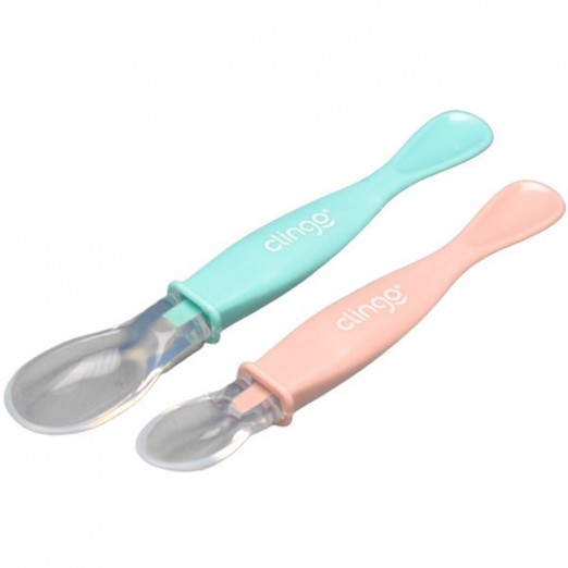 Kit Colher Infantil Rosa e Azul em Silicone Clingo