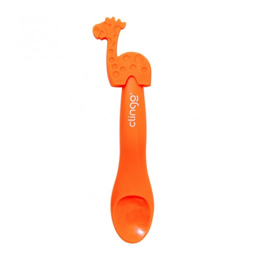 Colher De Silicone Infantil Laranja Girafa Clingo