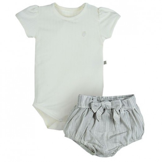 Conjunto De Bebê Para Menina Body e Short Creme Grow Up Tam 03 Meses