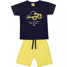 Conjunto Infantil Amarelo e Azul Marinho Jacalelé 04 Anos