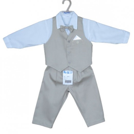 Conjunto Batizado Bebê Masculino Com Colete Branco e Bege Piu Ducci Tam M