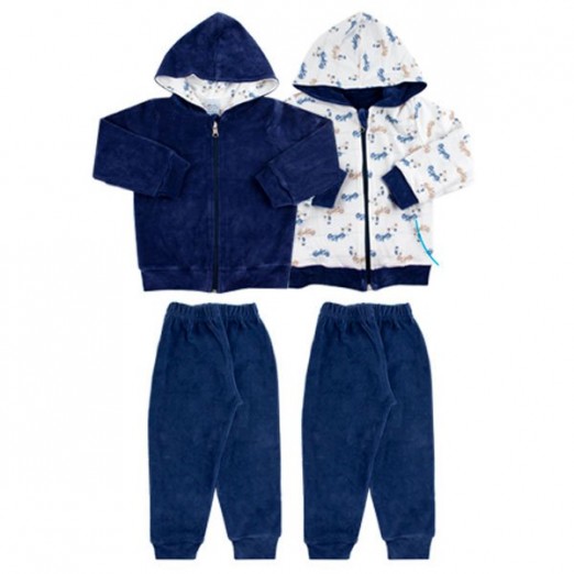 Conjunto Moletom Infantil Para Menino Dupla Face Azul Marinho Em Algodão Rosebud Tam 01 Ano