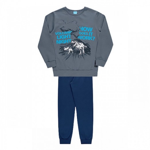 Conjunto Moletom Infantil Masculino Cinza Com Azul Marinho Tamanho 14 Anos Kamylus