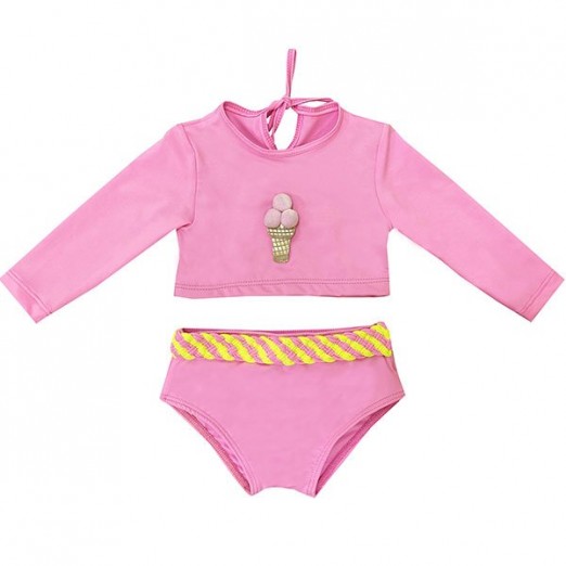 Conjunto Praia Infantil Para Menina Cropped e Calcinha Rosa Grow Up Tam 04 Anos