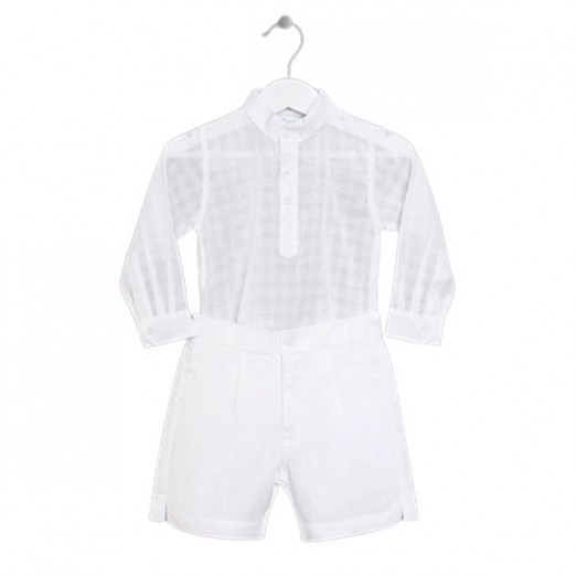 Conjunto Social Infantil Masculino  Em Algodão Branco 02 Anos Laureh