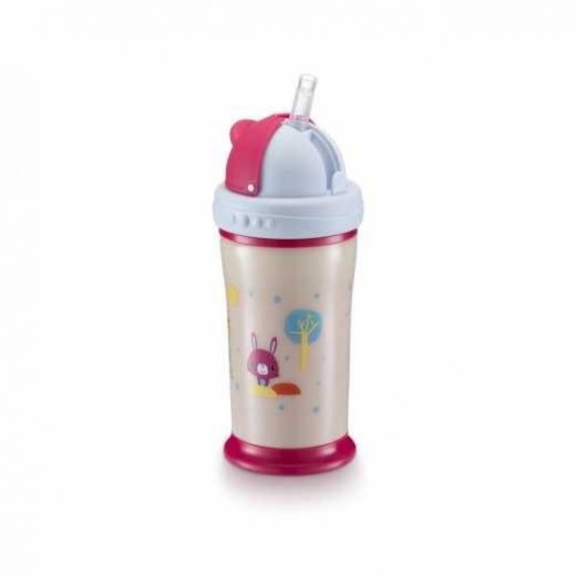 Copo Com Canudo Infantil Playful Glow In The Dark RosaTampa Retrátil 240ml Fisher Price