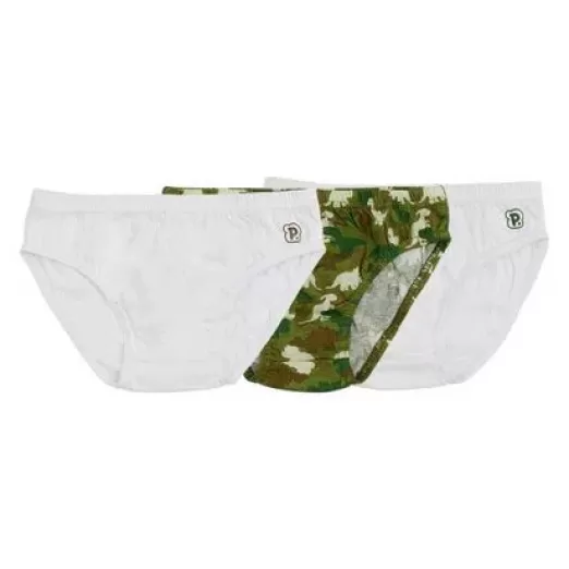 Kit Com 3 Unidades de Cueca Infantil Branco, Verde/Dinossauro e Branca 1 Anos Pimpolho