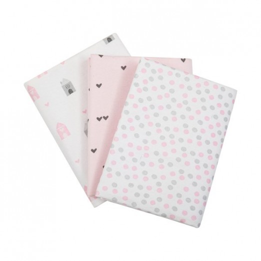 Kit Cueiro Flanelado Bebê De Algodão Estampado Casas Papi Branco e Rosa