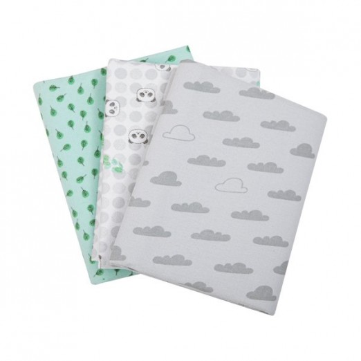 Kit Cueiro Flanelado Bebê De Algodão Estampado Panda Papi Branco e Verde