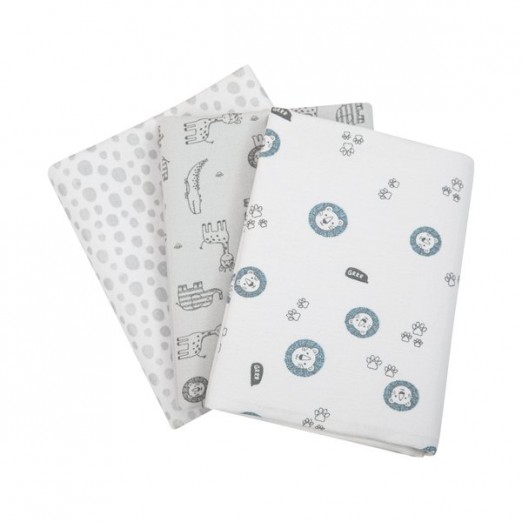 Kit Cueiro Flanelado Bebê De Algodão Estampado Selva Rabisco Papi Branco e Cinza