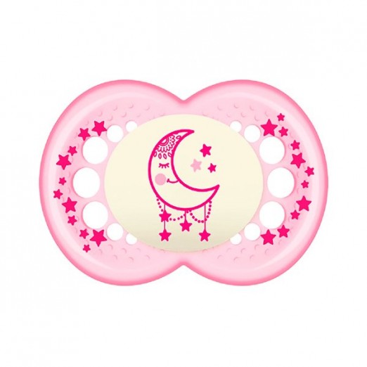 Chupeta 0-6 meses brilha no escuro night single box rosa mam