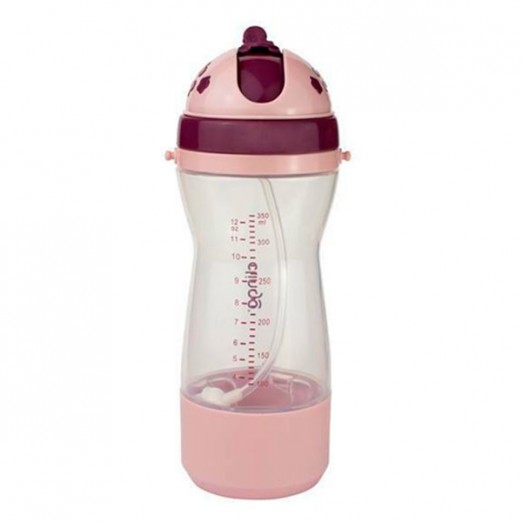 Garrafa Infantil De Transição Antivazamento Com Porta Biscoitos Com Canudo Rose 350ml Clingo