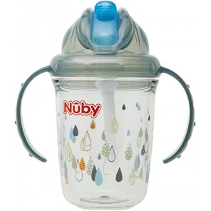 Copo De Transição Tritan Com Alça E Canudo Cinza 240ml Nuby