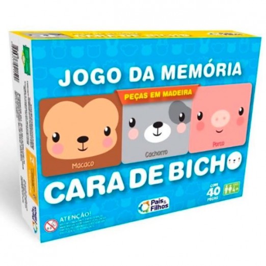 Jogo Da Memória Infantil Cara De Bicho 40 Peças Pais & Filhos