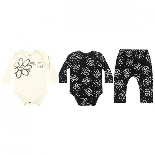 Kit Infantil Feminino 3 Peças Branco E Preto Tamanho M Elian