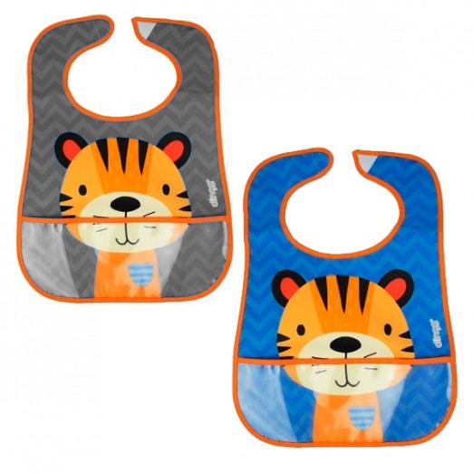 Kit De Babadores Para Bebês Com Bolso Coletor Tigre 2 Unidades Clingo