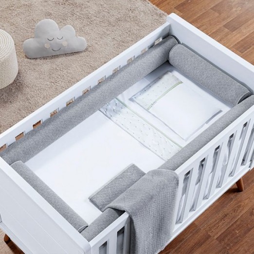 Kit Para Bebê Berço Cinza Rolo 4 Peças Batistela Matelado