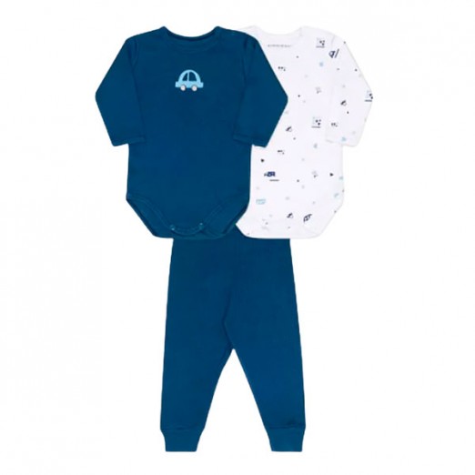 Kit Conjunto De Body Para Bebê Canelado Branco Carrinho RN Dedeka