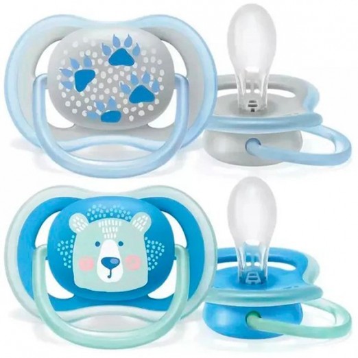 Kit 02 Chupetas Infantis Ultra Air 6 à 18M Philips Avent Azul Estampadas