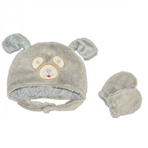 Kit Infantil Gorro e Luvas em Micro Fibra Cachorro Cinza Baby Joy Funny