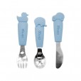 Kit Talheres de Metal e Silicone Animais Azul Clingo