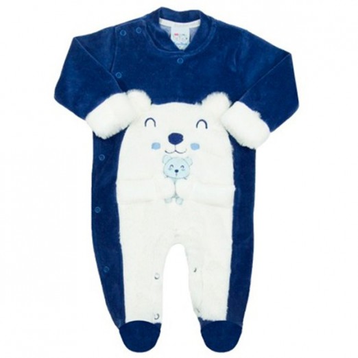 Macacão Infantil Menino Manga Longa Azul Marinho Com Detalhes Tamanho P Rose Bud