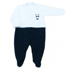 Macacão Bebê Panda Branco e Azul Marinho Mini Bear RN