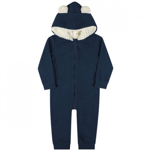 Macacão Soft e Sherpa Infantil Para Menino Azul Marinho Em Poliéster Kamylus Tam 03 Anos