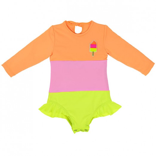 Maiô Praia Infantil Colorblock Rosa Tam P Grow Up